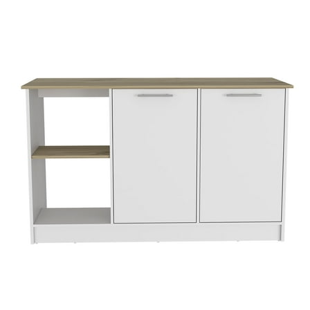 Newboti Furniture Juniper Kitchen Island, Four Open Shelves, Two Cabinets -Light Oak / White 31745