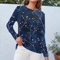 thumbnail image 5 of WTOBBY Women's Casual Floral Print Round Neck Long Sleeve T-shirt Top Fashion Wear Comfortable Soft Fabric Breathable Material Daily Outfit Stretch Fit for Versatile Use,Dark Blue L, 5 of 5
