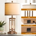 thumbnail image 3 of 27.5 Tall Farmhouse Table Lamp with USB C + USB A Charge Ports, Rustic Living Room Lamp, Black Industrial End Table Lamp for Bedroom Living Room Nightstand (Wood), 3 of 6