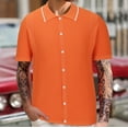 thumbnail image 2 of Men's Casual Button Shirt Short Sleeve Vintage Clothing Knit Polo Shirt Summer Beach Shirt, 2 of 6