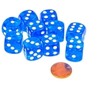 JustMikeO Set of 10 Six Sided D6 16mm Standard Rounded Translucent Dice Die - Blue