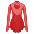thumbnail image 2 of SiiRoh Women's Figure Ice Skating Dress Sparkly Rhinestones Long Sleeve Ballet Lyrical Dance Leotard Red XL, 2 of 7
