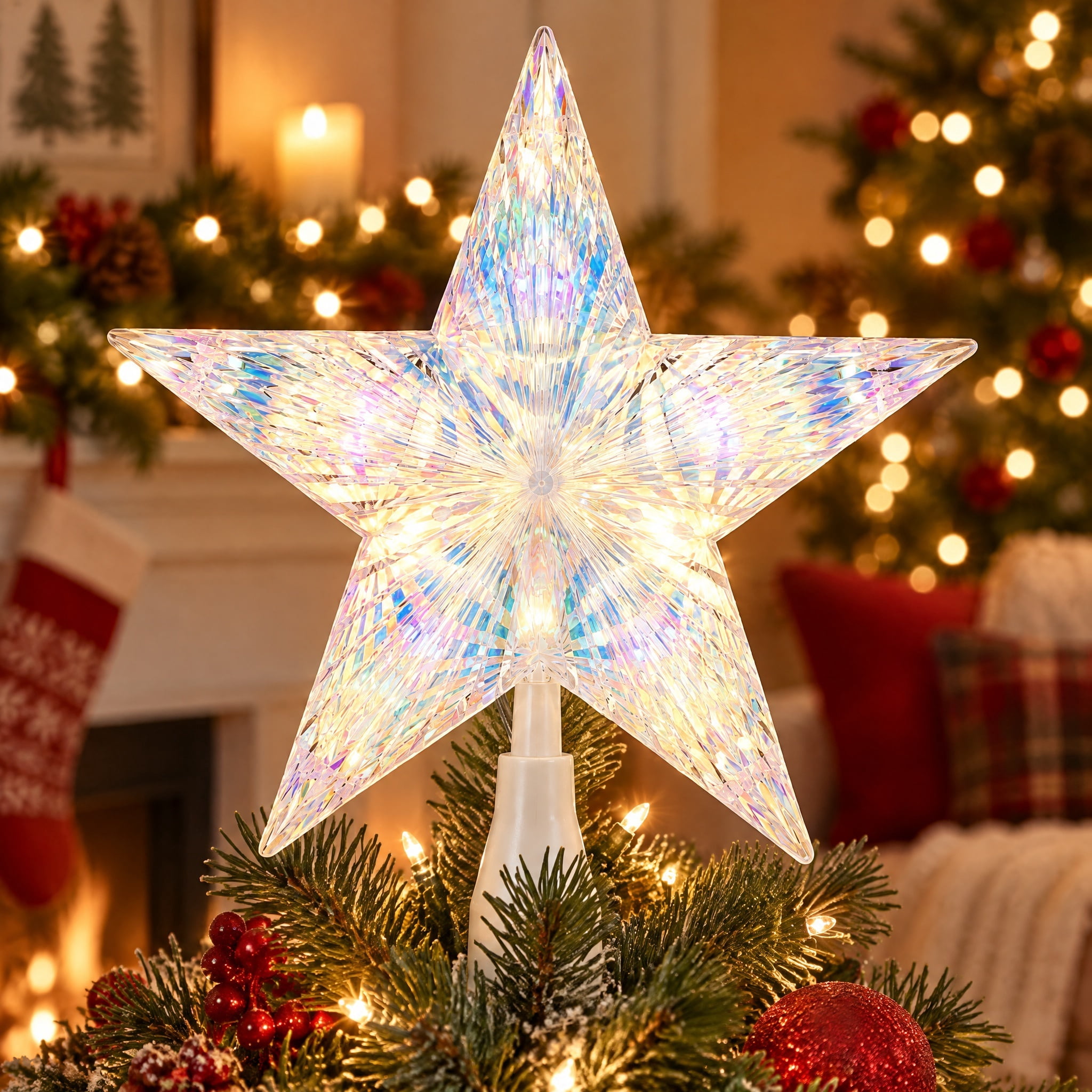 LED Prismatic Star Christmas Tree Topper, Iridescent, 10", by Holiday Time