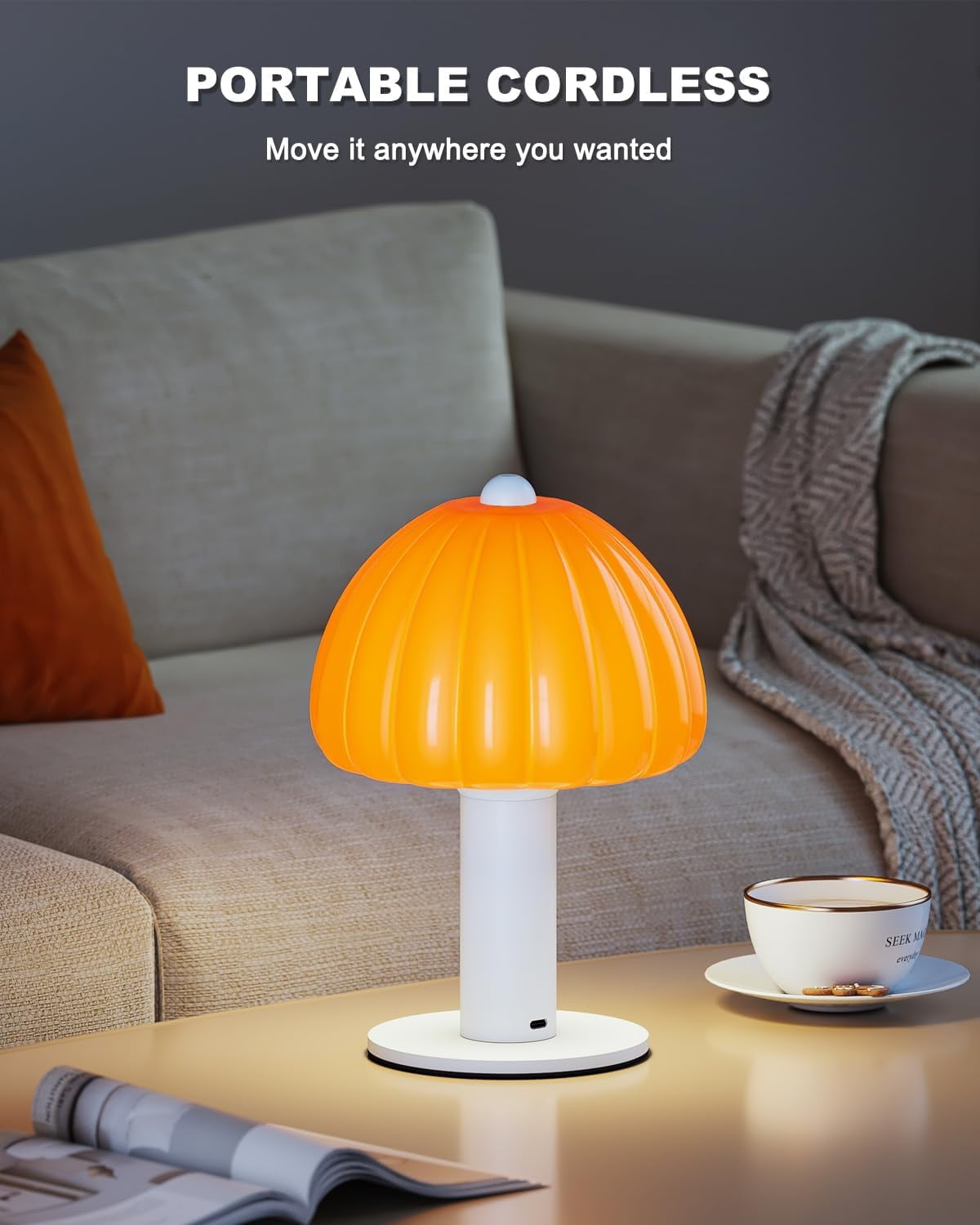 FANHAO Touch Bedside Table Lamp, 3-Way Dimmable with Mushroom Glass Light,4000mAh, Bedroom Reading