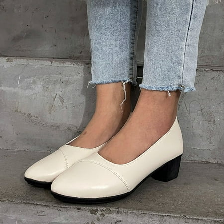 

Yilirongyumm Beige 41 High Heels For Women High Color Slip Heels Women Toe Breathable On Single Casual Comfortable Solid Shoes Round Women s Middle Heels
