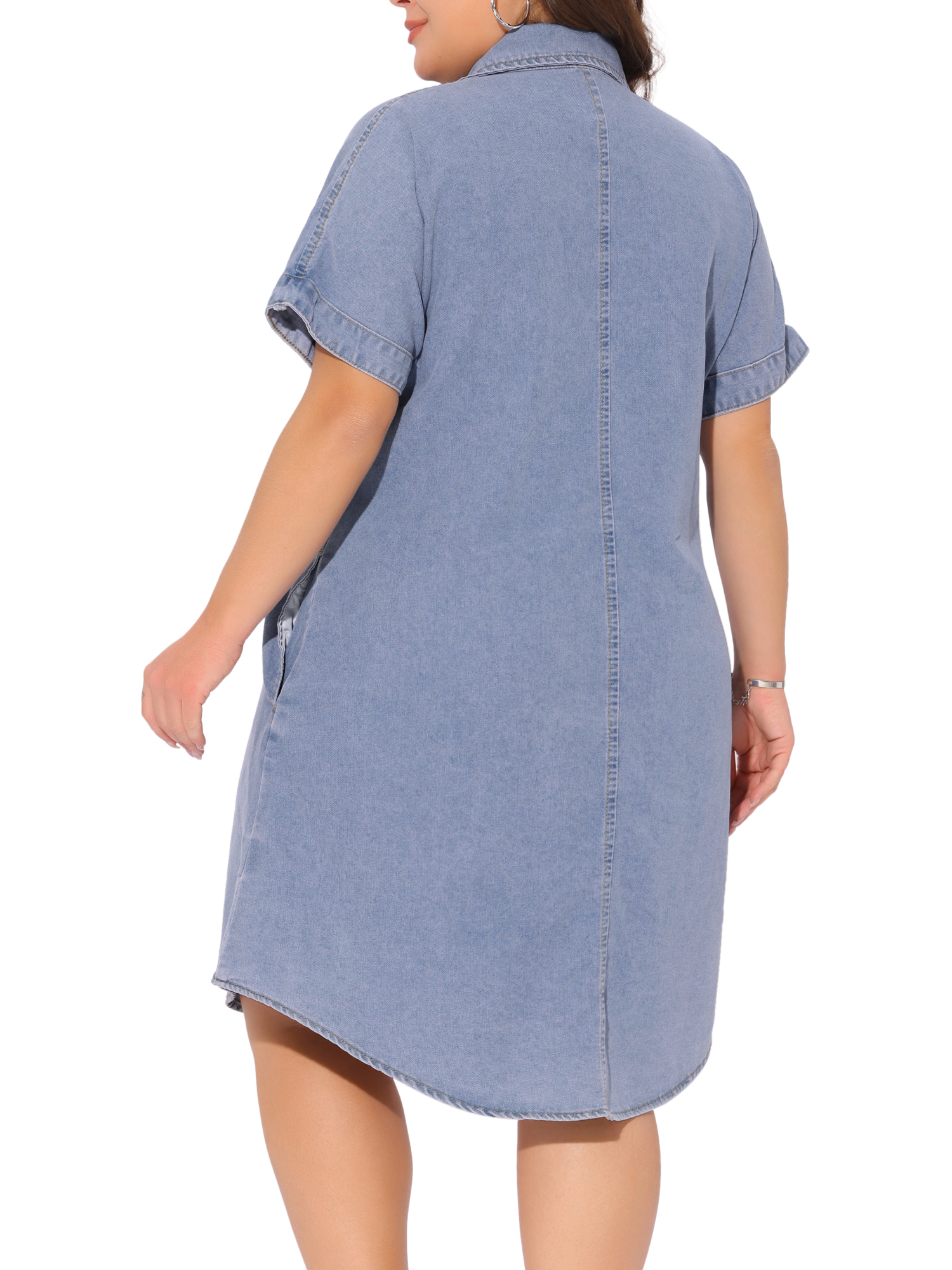 DARING DIVA Women's Plus Size Denim Short Sleeve Button Down Dress 4X Light Blue