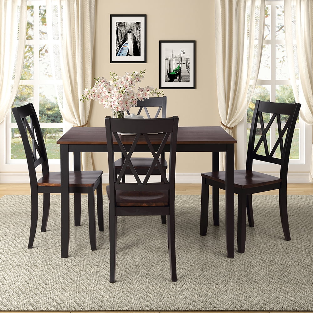 Kepooman 5Piece Dining Table Sets, Wooden Table & 4 Chairs Set for Dining Room Kitchen Restaurant, Black & Cherry Kepooman 5Piece Dining Table Sets, Wooden Table & 4 Chairs Set for Dining Room Kitchen Restaurant, Black & Cherry