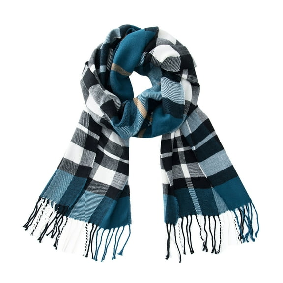 Calvin & Olivia Ultra-Soft Comfort Feel Unisex Winter Solid Plain Scarves Wool Feel Classic Super Soft Luxurious Scarf Navy Black Plaid