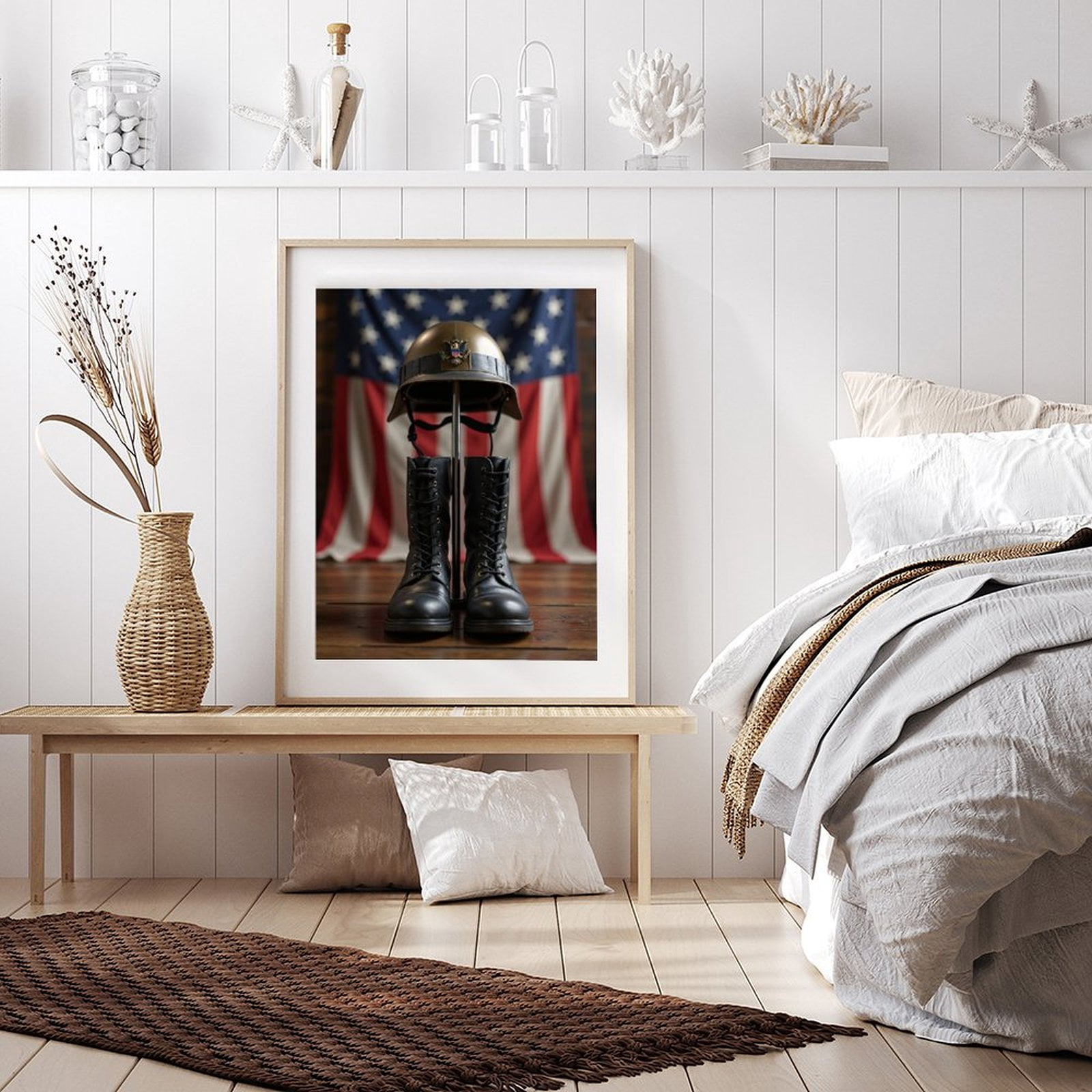 Diamond Art Kits for Adults - 5d Military Boots Helmet Flag Display Diamond Painting for Adults, Diamond Art for Adults Beginners, Diamond Painting Kits for Adults for Home Wall Decor