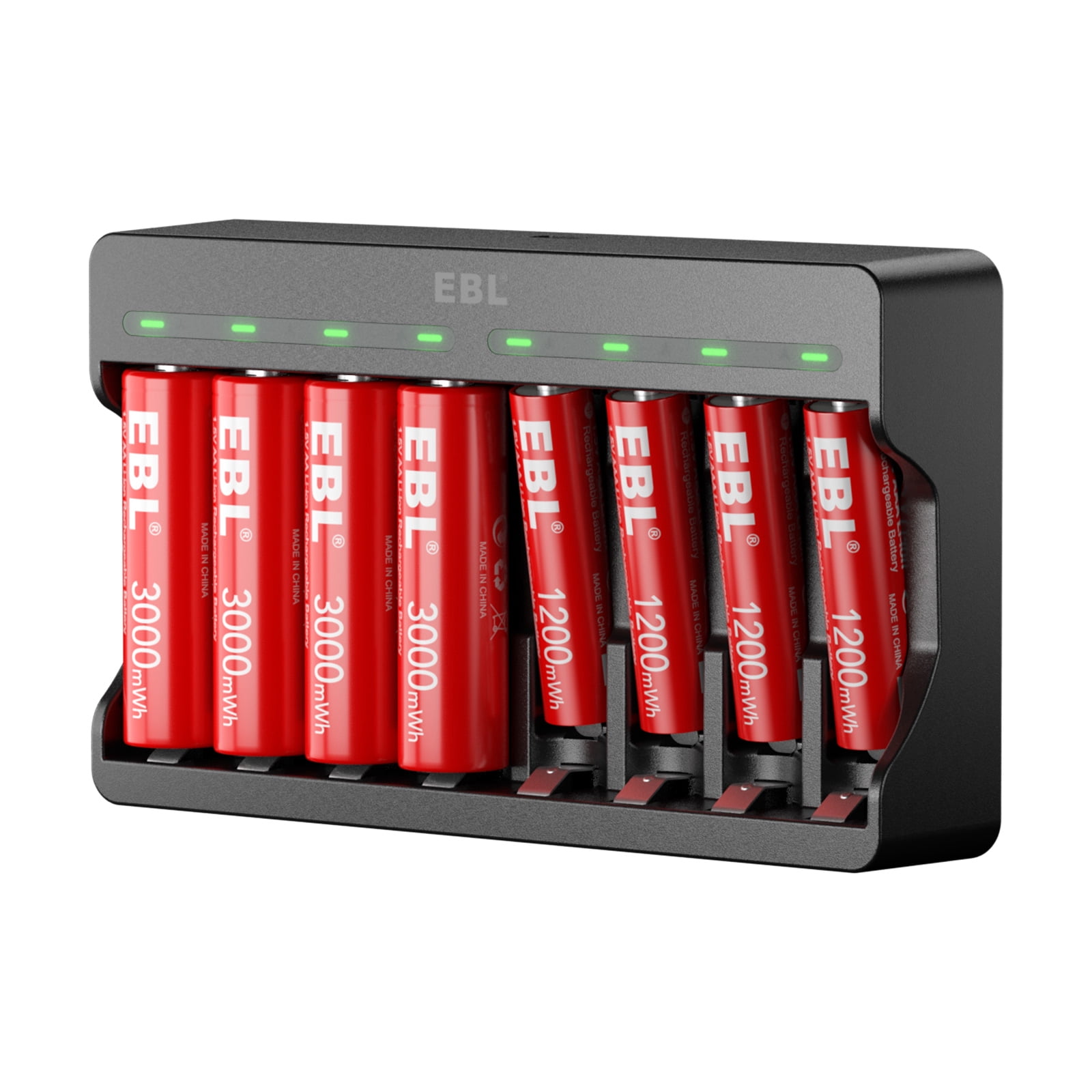 EBL 4-Pack 1.5V AA Rechargeable Batteries & Lithium AAA Batteries (4 Pack) with 8 Slots Smart Battery Charger
