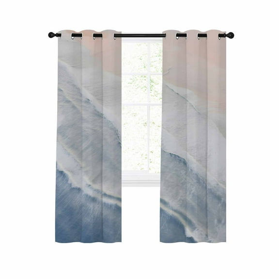 Navy Blue Coastal Wave Blackout Curtains 63 Inches Long for Bedroom, Summer Modern Ocean Beach Thermal Insulated Room Darkening Black Out Window Curtain Panels Grommet Drapes for Living Room