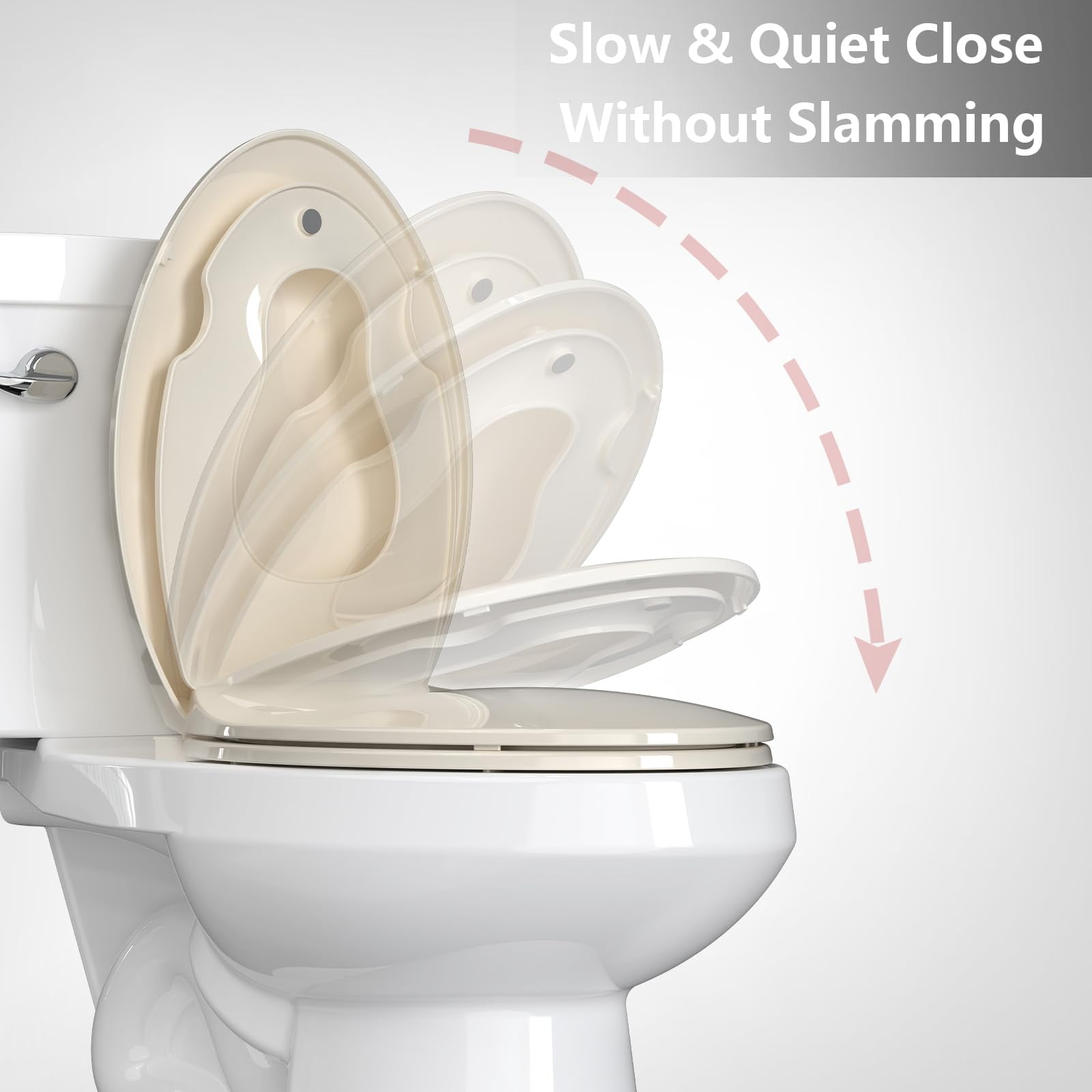 Elongated Toilet Seat with Built In Potty Training Seat, Slow Close Family Toilet Seat with Cover for Adults and Toddlers, Easy to Clean and Stain-Resistant, Almond