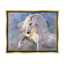 Stupell Industries Encantada Floral Horse Animals & Insects Painting Gold Floater Framed Canvas Art Print Wall Art, 31 x 25