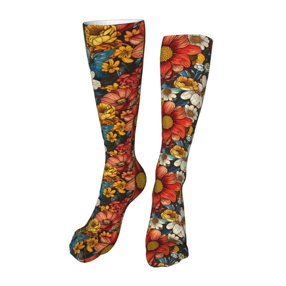 Rocae Colorful Vintage Floral Pattern Novelty Casual compression Socks For Women Men Contrast Color Stockings