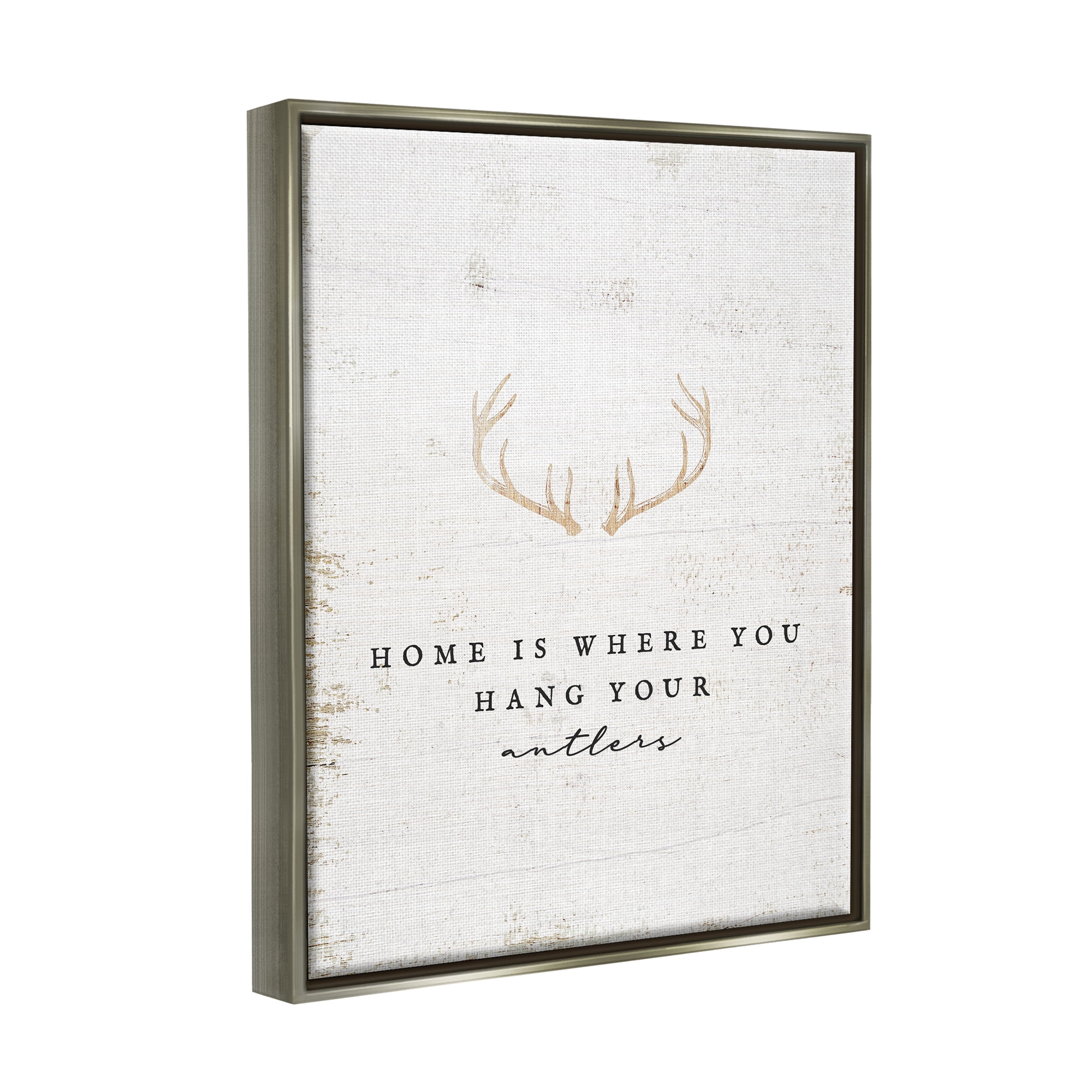 Stupell Industries Where You Hang Your Antlers Phrase Animals & Insects Painting Gray Floater Framed Art Print Wall Art