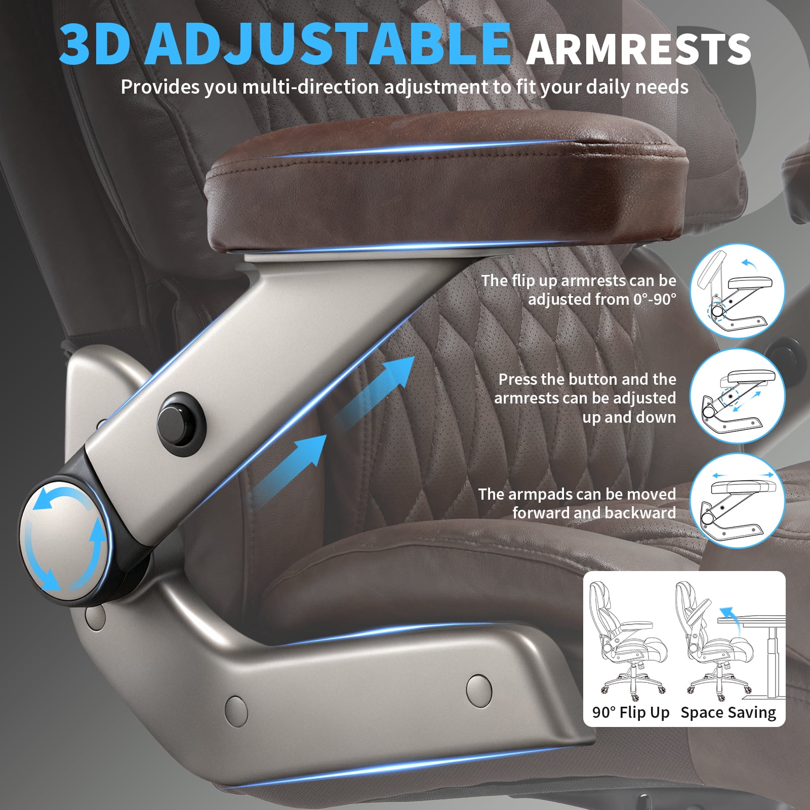 Big and Tall Office Chair 700lbs, High Back Executive Desk Chair with Adjustable 3D Arms&Lumbar Support for Back Pain, Heavy Duty Computer Chair with Strong Mental Base&Dual Rubber Wheels