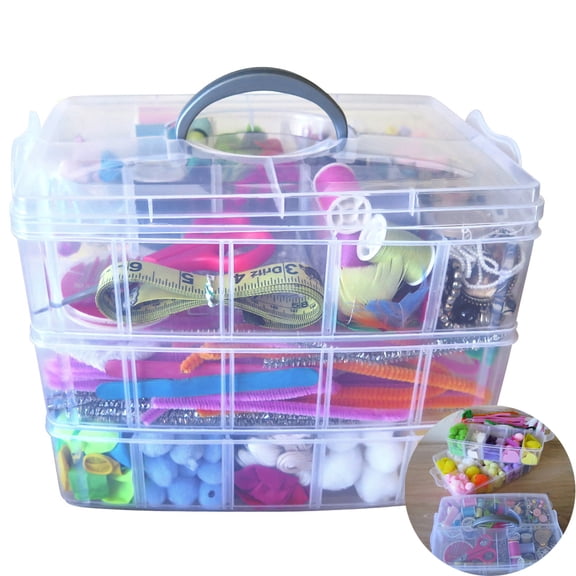 Evelots Storage Box-Clear-Stackable-Snap-30 Slots-Craft/Jewelry/Hardware-3 Trays