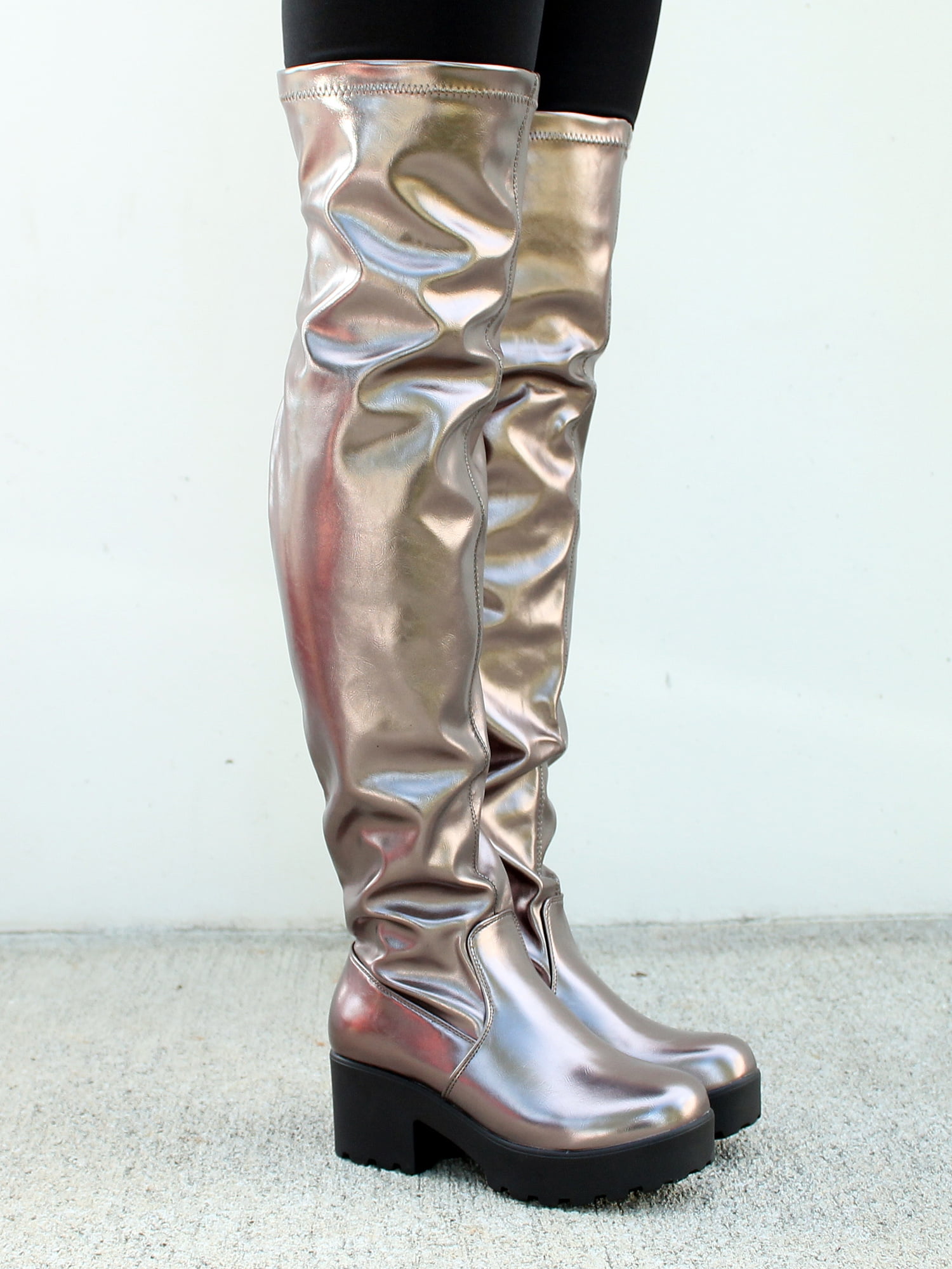 lug sole thigh high boots