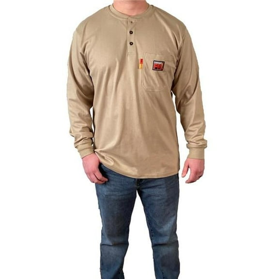 Comeaux Caps FR Henley Khaki Welding Welders Work Shirt Long Sleeve  LARGE