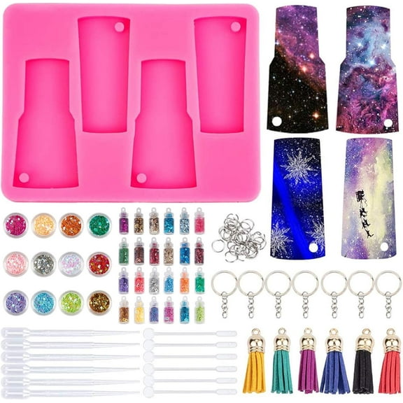 1Set Tumbler Silicone Molds Keychain Resin Mold Water Glass Shape Epoxy Resin Mold Kit with Key Rings Tassel Pendants and Glitter Sequins for Resin Epoxy Crafts and Jewelry