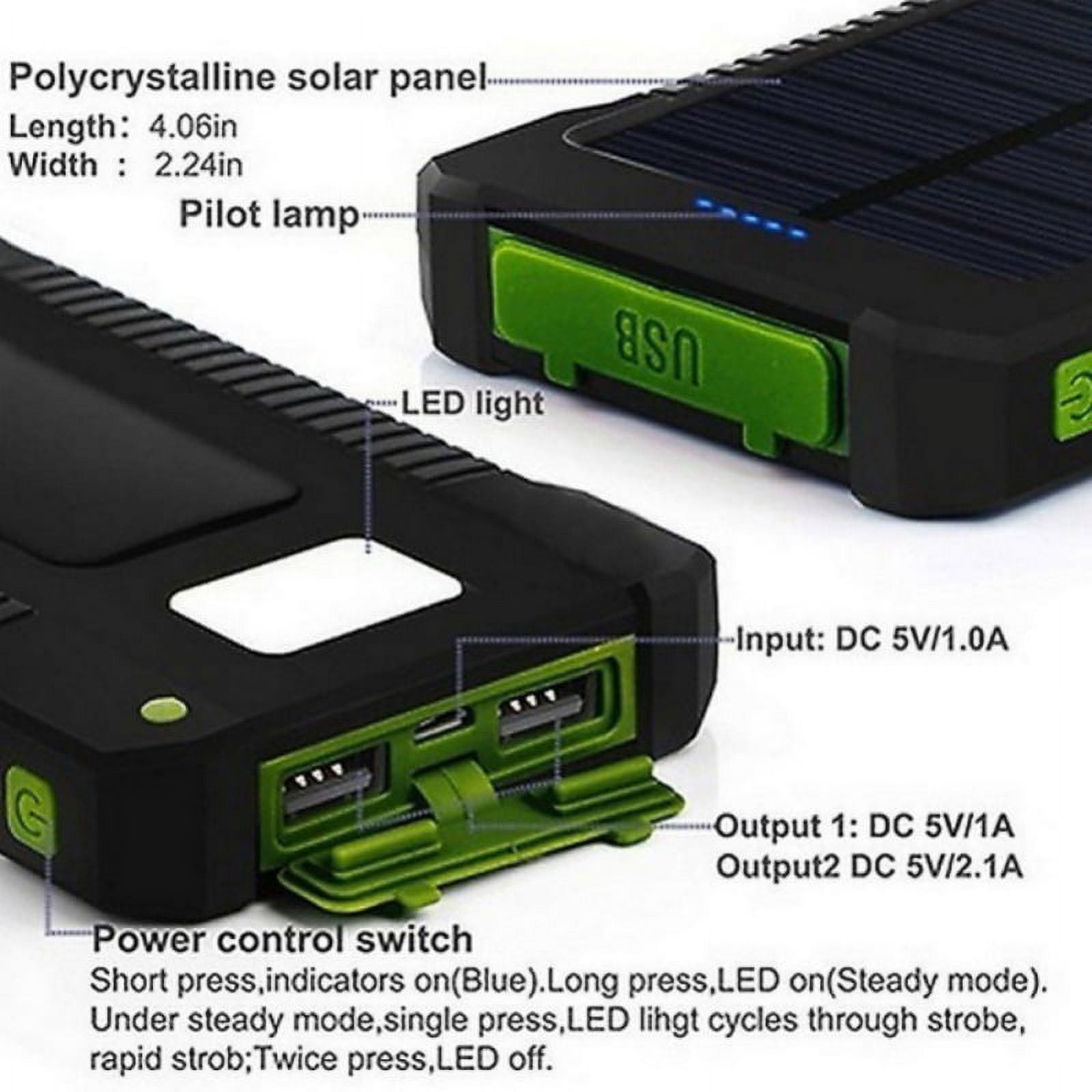 8000mAh Dual-USB Waterproof Solar Power Bank Portable LED LCD Battery Charger, Inputs Huge Capacity Phone Charger for Smartphones