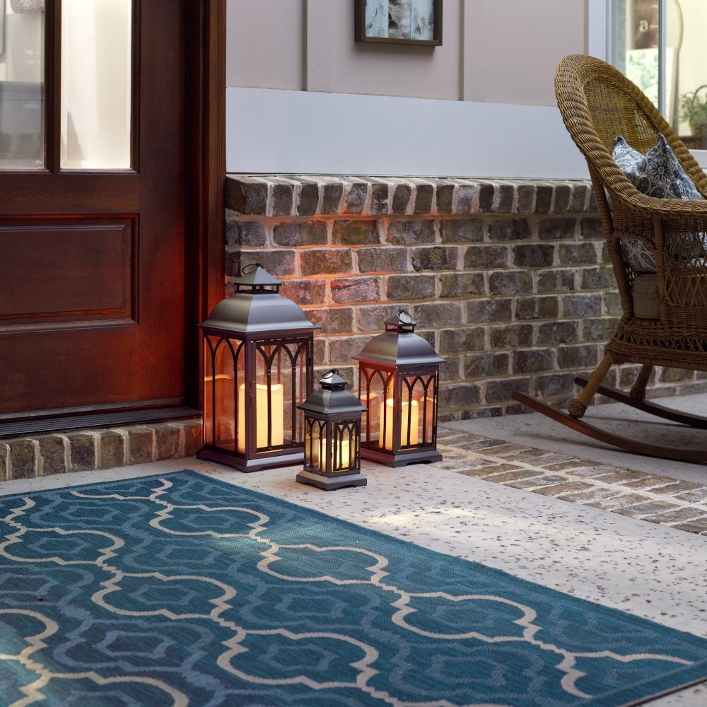 Set of 3 Indoor-Outdoor Lombard Metal Lanterns - Antique White