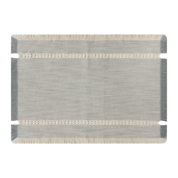 Better Homes & Gardens Gray Fringe Placemat - 14" x 20" - Grey Flannel / Natural - 100% Cotton