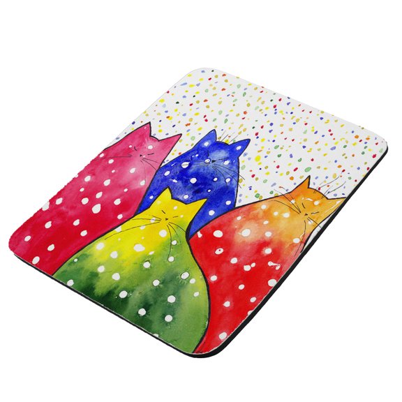 Fiesta Polka-Dot Kitties Abstract Cat Art by Denise Every - KuzmarK Mousepad / Hot Pad / Trivet