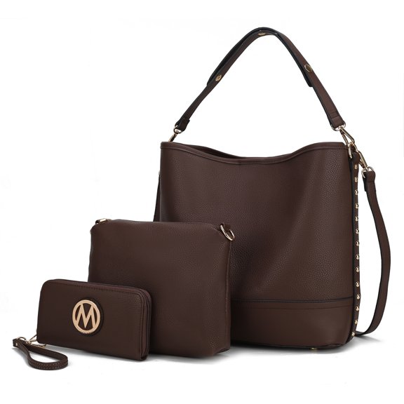 MKF Collection Ultimate Vegan Leather Women's Hobo Bag, Classy Shoulder Handbag, Pouch & Wristlet Wallet 3 pcs by Mia K - Coffee