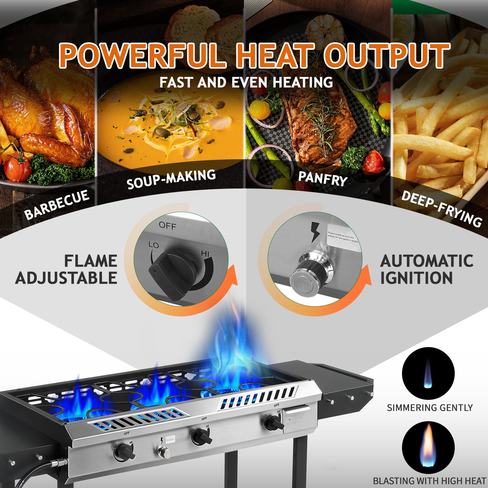 Ktaxon 3 Burner Propane Stove Gas Cooker with Auto Ignition,Side Shelf,225,000 BTU for Outdoor Cooking