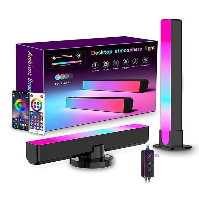 KAIYANG LIXINCORDA ZM-021 - Juego de 2 luces RGB de ambiente inteligente para escritorio, dormitorio, TV, juegos (enchufe estadounidense azul, multicolor)