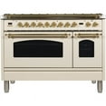 thumbnail image 2 of Ilve UPN150FDMPALP Nostalgie Series 60 Inch Dual Fuel Convection Freestanding Range, 8 Sealed Brass Burners, 5.99 cu. ft. Total Oven Capacity in Antique White, Brass Trim (Liquid Propane), 2 of 3