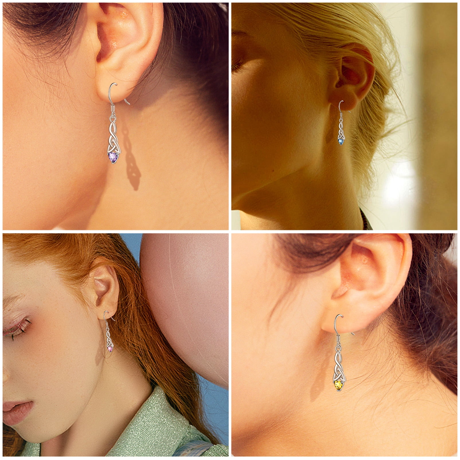 Silvora Birthstone Dangle Earrings for Women Vintage Celtic Knot Sterling Silver Drop Earrings December Birthday Jewelry Gift