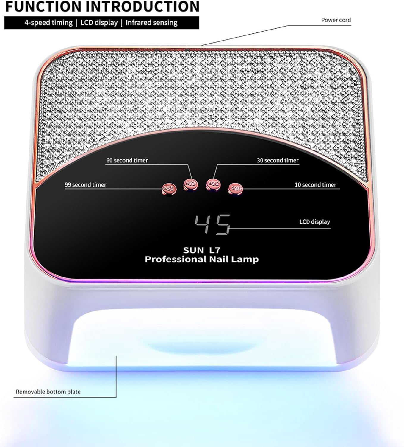 268W UV LED Nail Lamp, Gel Nail Light for Nail Polish UV Dryer with 4 Timers Professional Fast Curing Lamp Nail Art Tools with Rhinestone