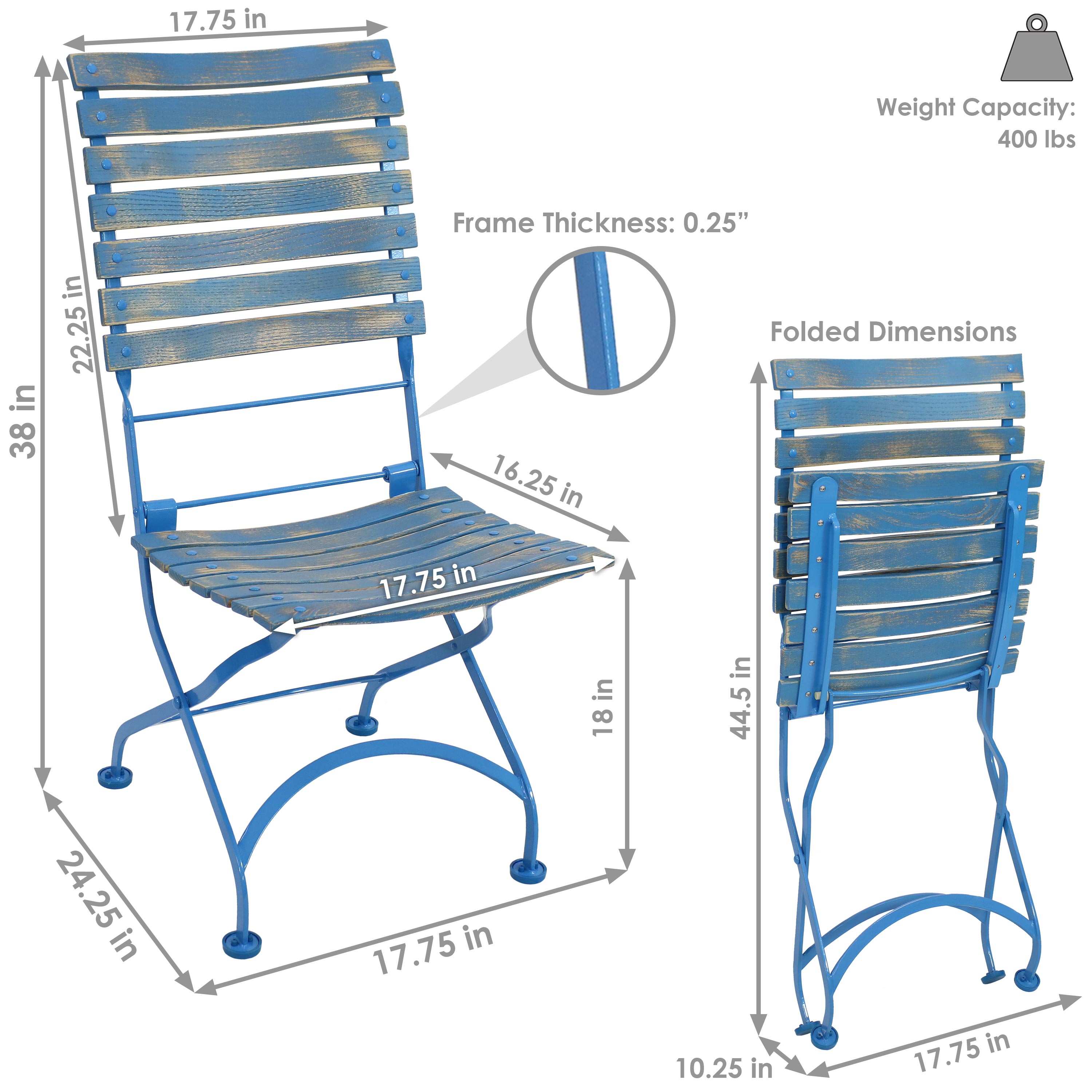 Sunnydaze Cafe Couleur Folding Chestnut Wooden Folding Bistro Chair - Blue - Set of 2 - image 3 of 9