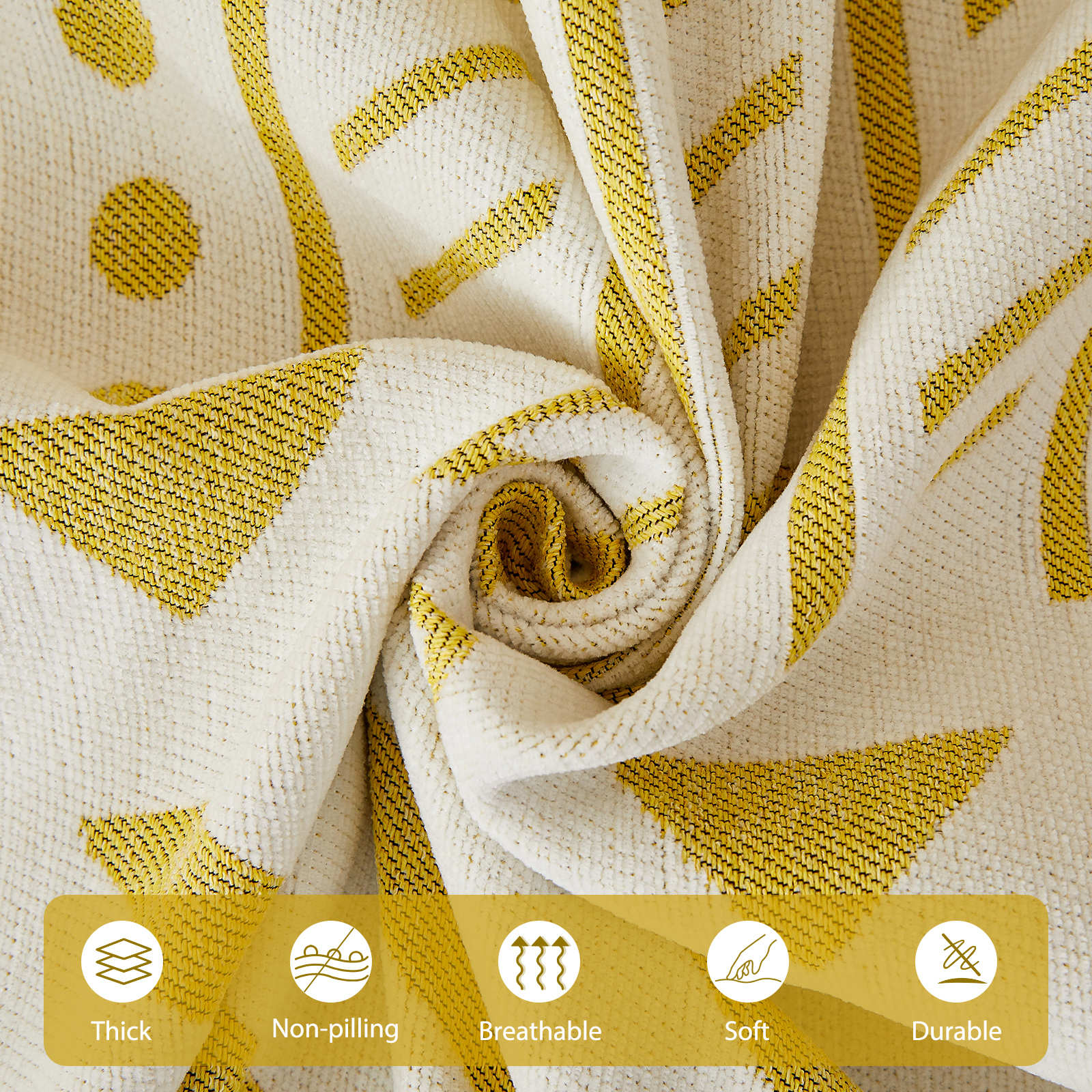 WOOW DEPOT Boho Chenille Sofa Cover Reversible w/ Tassel, Washable Throw Blanket L Shape Slipcover for 2 Cushion Couch, Mustard Yellow & White Geometric, 71"x118"