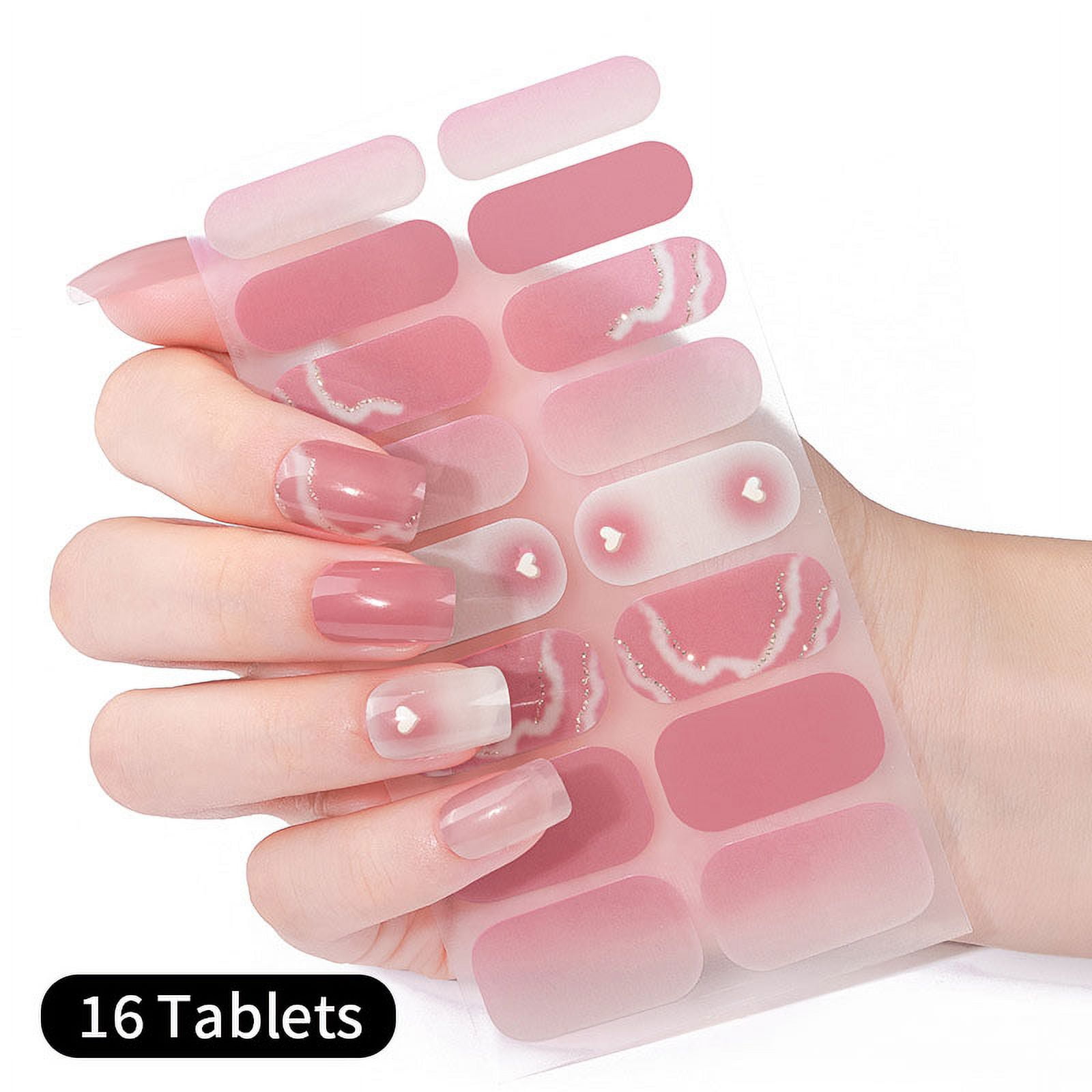 Glitter Full Cover Nail Stickers Love Heart Purple Pink Nail