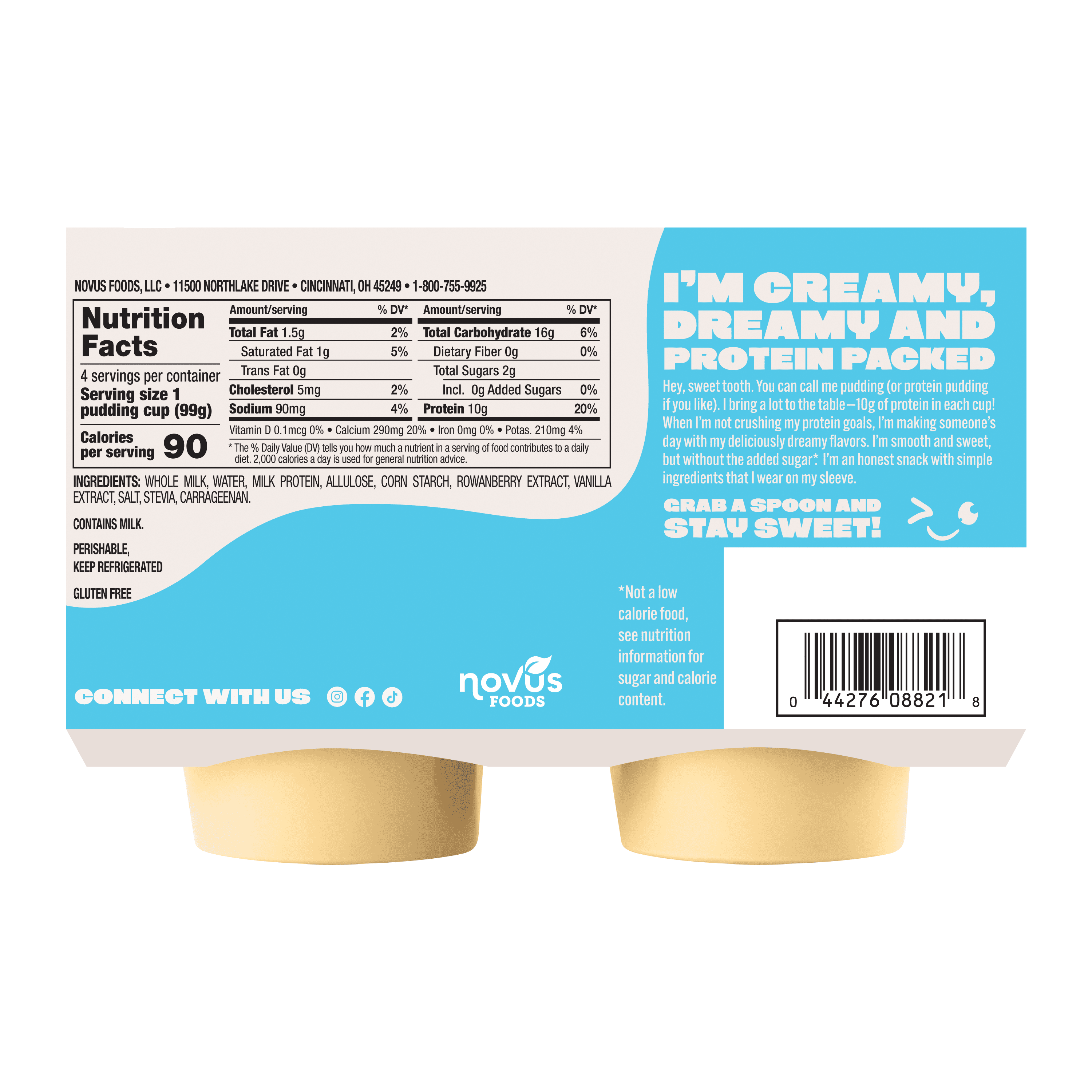 Winky Vanilla Protein Pudding, Refrigerated, Plastic Cup, 14oz, 4Pack, Gluten-Free