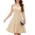 thumbnail image 1 of Vestido corto de dama de honor, vestido en forma de lazo holter, encaje, color champán, 1 of 7