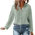 thumbnail image 6 of ZHENHONG Button Down Shirts for Women,Solid Color Cotton Linen Pleated Pocket Tees Loose Casual Full Sleeve Button Up Shirt,Green Women Blouses, 6 of 6