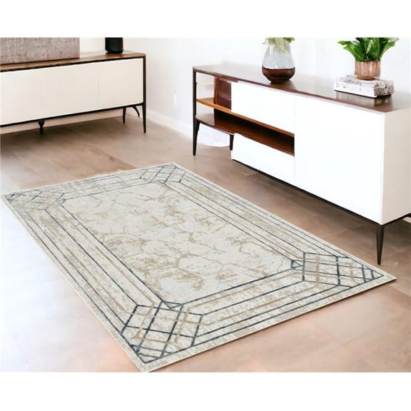 HomeRoots 553444 4 x 6 ft. Geometric Non Skid Rectangle Area Rug, Ivory, Black & Taupe