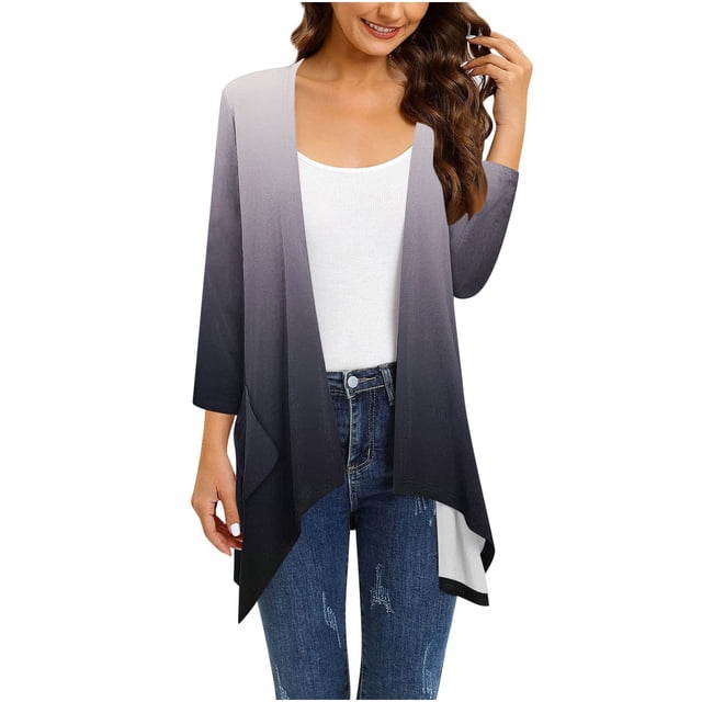 wmjolc Womens Cardigans Casual Long Sleeve Open Front Lightweight Cardigan Irregular Hem Soft Duster Jackets with Pockets Big Discounts