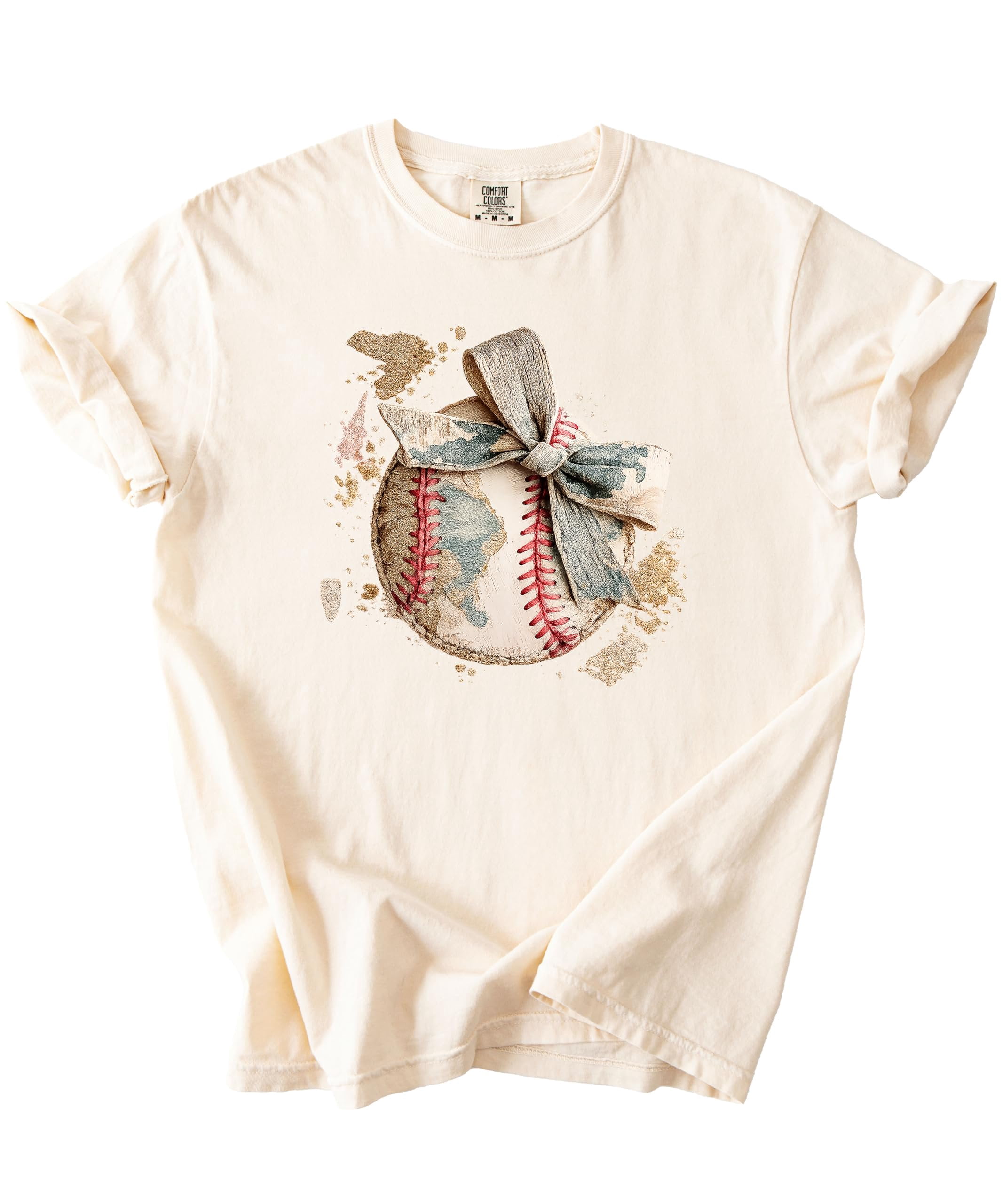 Cute Baseball Bow Shirt for Women - Coquette Game Day Tee - Trendy Sports Mom T-Shirt Ivory Shirt Adult Small