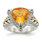 925 Sterling Silver With Real 14kt Citrine & Diamond Ring Size: 8; for Adults and Teens; for Women and Men