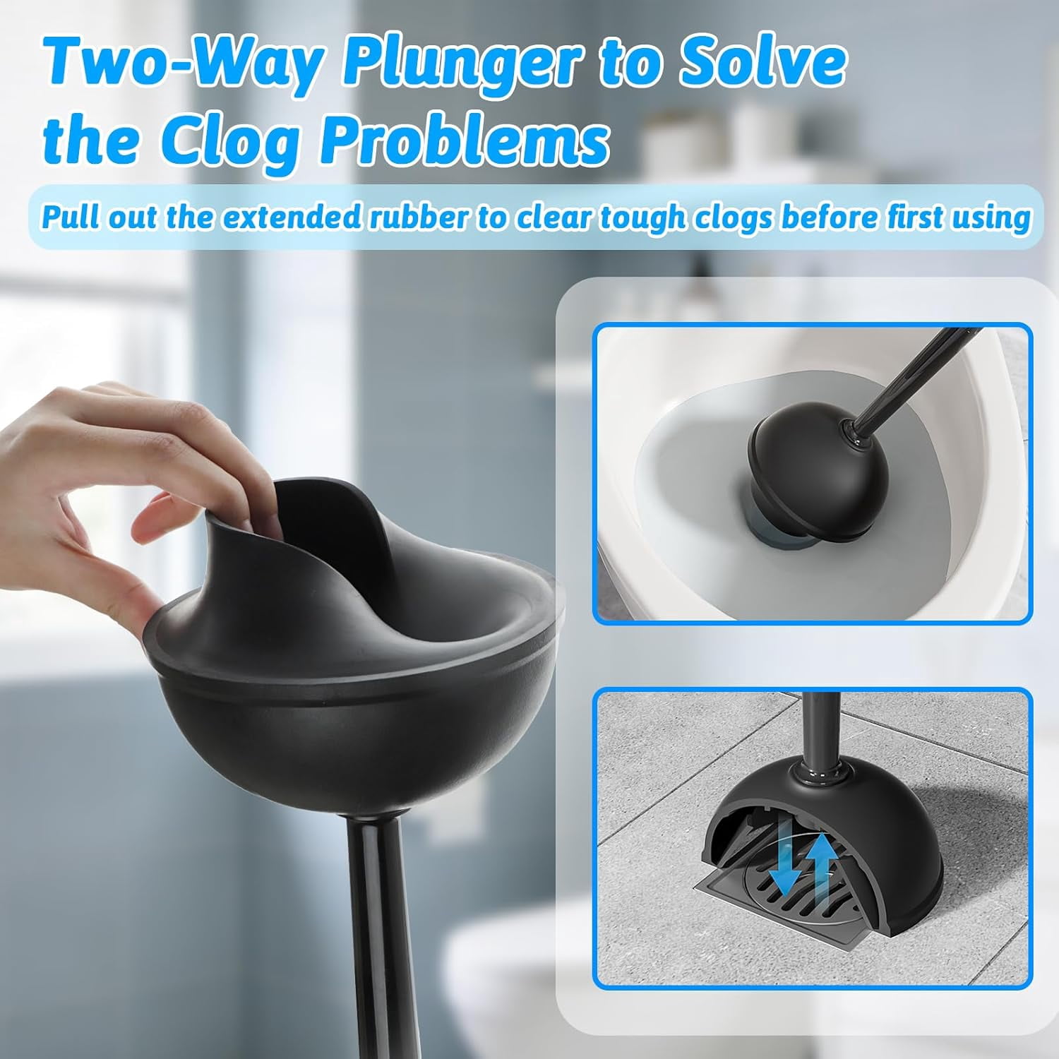 Toilet Brush and Plunger Set Curved Design Head for Deep Cleaning Heavy Duty Toilet Bowl Brush and Plunger Combo with Holder for Bathroom Cleaning Black 2 Pack