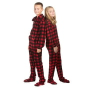 Hoodie Footed one piece Buffalo Plaid Fleece Footed Pajamas for Boys & Girls