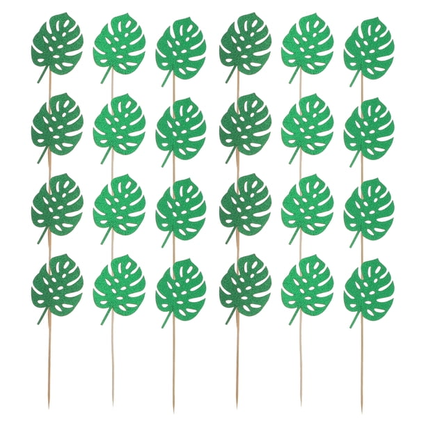 24 adornos para tartas de cumpleaños con diseño de hoja de tortuga, insertos para tartas, decoraciones para cupcakes de fiesta