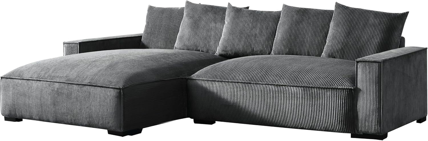 106.7-Inch L Shaped Loveseat and Chaise, Luxe Large Two-Piece Right Facing Sectional Sofa for Living Room,Upholstered with Corduroy Fabric, Left Facing, Gray