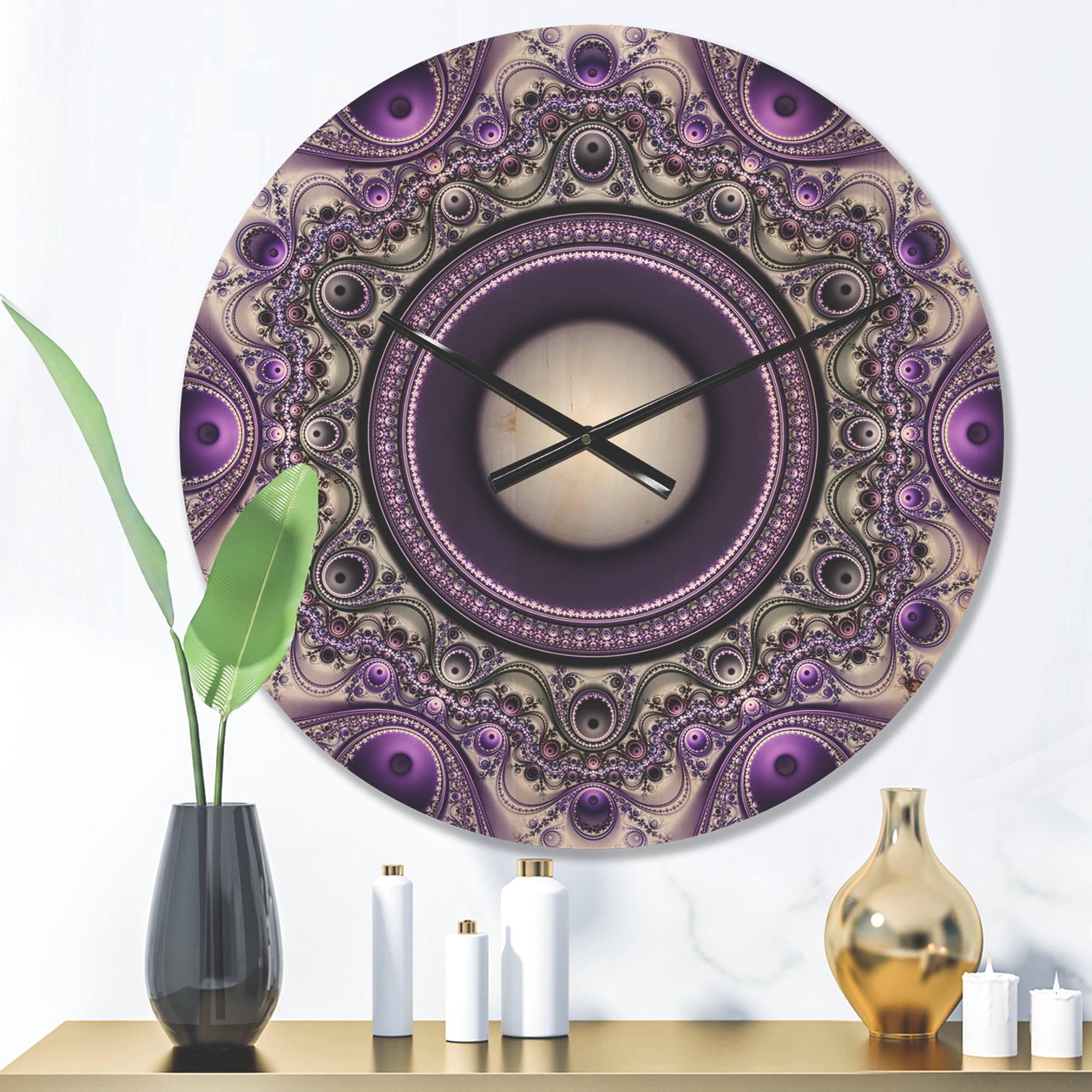 Designart 'Fractal Pattern Purple with Circles ' Modern Wood Wall Clock