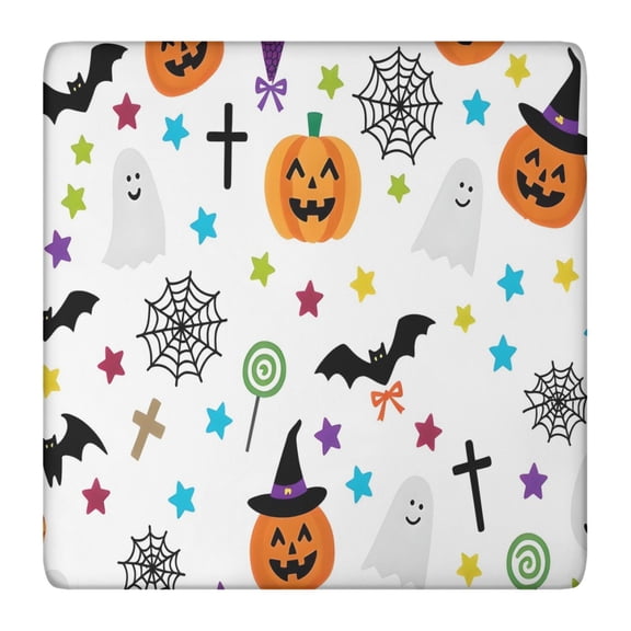 Happy Halloween Table Cover with Elastic Edge Wrinkle Resistant Washable Horror Pumpkin Ghost Square Tablecolths Table Cloths for Party Picnic Dinner Decor (36x36in)